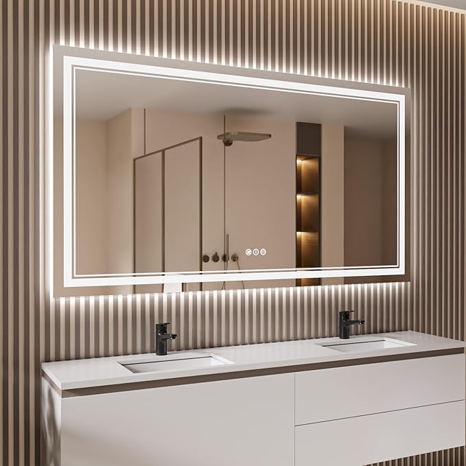 72x40 Inch LED Bathroom Mirror with Lights, Backlit and Front Lighted Bathroom Mirrors for Wall, Anti-Fog Dimmable Memory Shatterproof LED Vanity Mirror for Bathroom