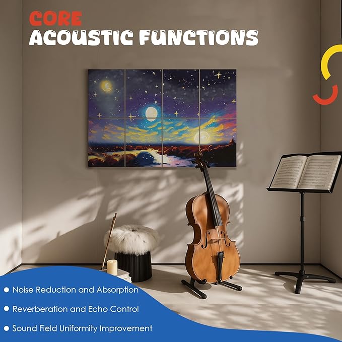 8 pack Art Acoustic Panels with Self-Adhesive,48 x 32Inches Acoustic Wall Art,Better Decorative Sound Proof Panels,Recording Studio/Home/Office Acoustical Treatment,Starry Sky