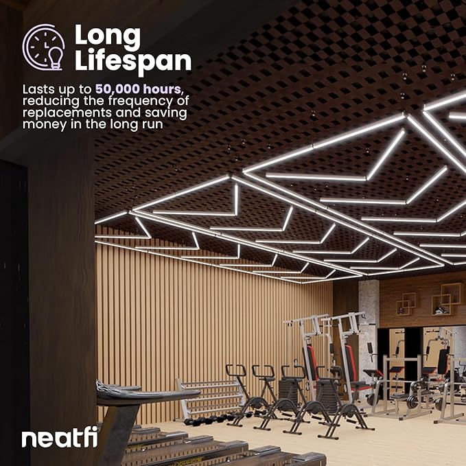 Neatfi 384W LED Garage Light, 42,240 Lumens, 6500K, IP54 Waterproof Ceiling Light for Shops, Car Detailing, Workshops, Gyms, Warehouses, Barber & Beauty Salons (Cool White, 6 Arrows with Hanging Kit)