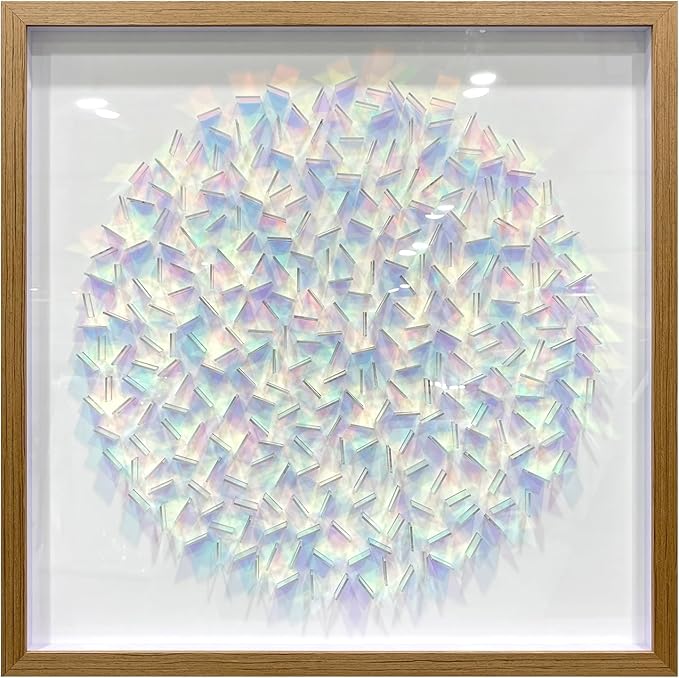 BrightA Rainbow Acrylic Mosaic Wall Art - Multicolor Circular Design with Layered Translucent Panels, Modern Geometric Decor for Living Room and Bedroom in Natural Wood Frame 31.5"x31.5"