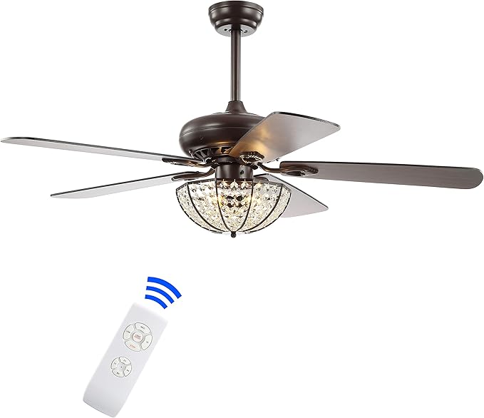 JONATHAN Y JYL9702A Joanna 52" 3-Light Bronze Crystal LED Ceiling Fan with Remote, Classic, Glam, Traditional, Transitional, Office, Living Room, Family Room, Dining Room, Bedroom, Oil Rubbed Bronze
