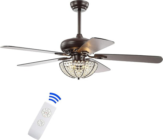 JONATHAN Y JYL9702A Joanna 52" 3-Light Bronze Crystal LED Ceiling Fan with Remote, Classic, Glam, Traditional, Transitional, Office, Living Room, Family Room, Dining Room, Bedroom, Oil Rubbed Bronze