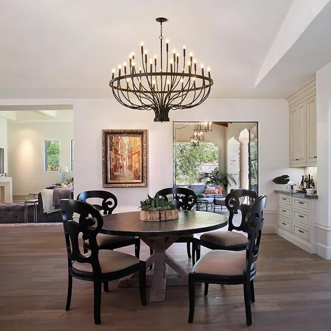 Large Black Chandeliers for High Ceilings, 33-Light 48" Farmhouse Light Fixture for Dining Room Kitchen Island, Modern Industrial Candle Style Chandelier for Living Room Stair Foyer
