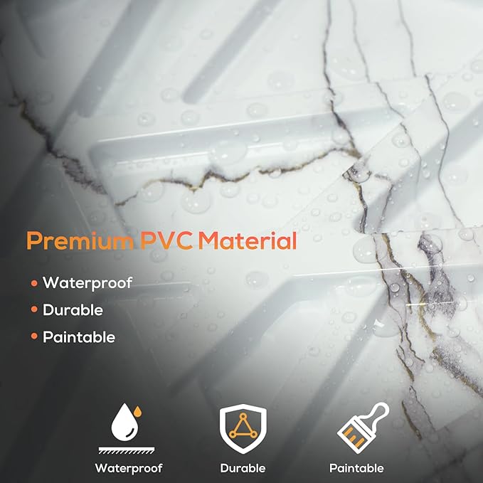 33 Pack 3D Wall Panels for Interior Wall Decor, 12''x12'' White Marble Accent Textured Wall Panels for Living Room, Gaming Room, TV Background, Cover 32 Sq.Ft