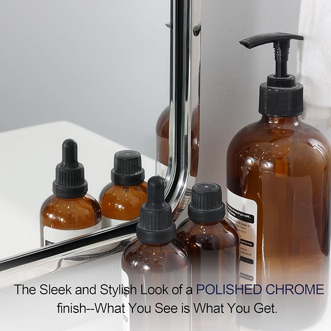 ANDY STAR 28x36 INCH Chrome Bathroom Mirrors, Polished Chrome Bathroom Mirror, Rounded Rectangle Mirror, Anti-Rust SUS304, Tube Metal Frame, 1’’ Deep Wall Mounted Vertically/Horizontal for Bathroom