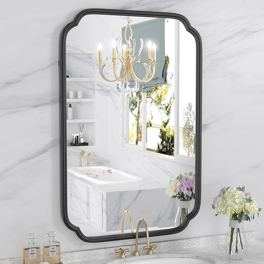 Black Bathroom Mirror for Over Sink 20" x 30" Modern Rounded Rectangle Bathroom Vanity Mirror with Metal Framed Wall Mounted Decorative Mirror (Horizontal/Vertical)
