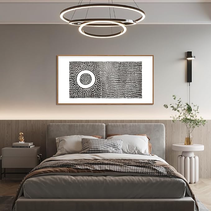 Abstract Round Dot Framed Canvas Wall Art Set,Minimalist Black and White Wall Decor,Neutral Geometric Print,Modern Circle Illustration Mid Century Artwork for Living Room,Bedroom-20 x40