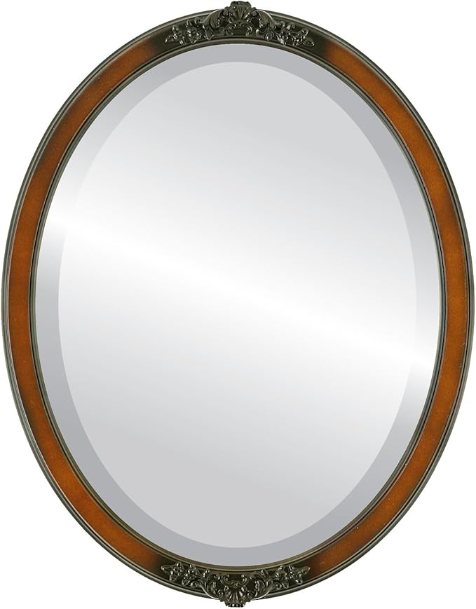 OVALCREST Oval Beveled Wall Mirror for Home Decor - Athena Style - Walnut - 21" x 17" Outside Dimensions