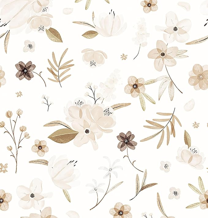 17.3"x118" Warm White Peel and Stick Wallpaper Autumn Floral and Leaf Wallpaper Self Adhesive Contact Paper Brown Flower Wall Paper Leaves Removable for Bedroom Furniture Decor