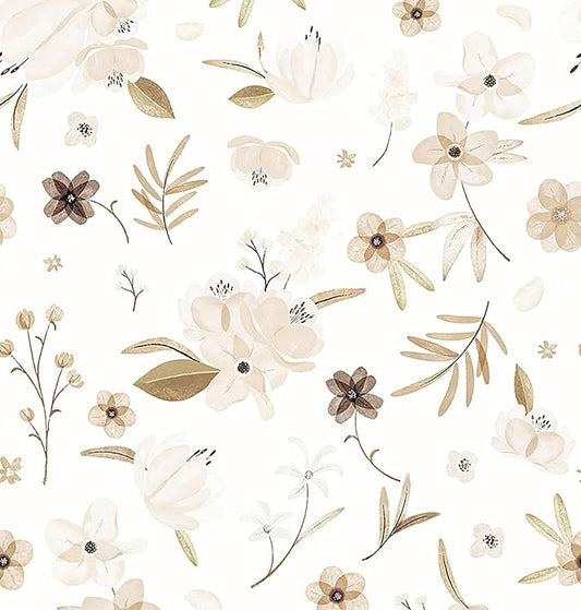 17.3"x118" Warm White Peel and Stick Wallpaper Autumn Floral and Leaf Wallpaper Self Adhesive Contact Paper Brown Flower Wall Paper Leaves Removable for Bedroom Furniture Decor