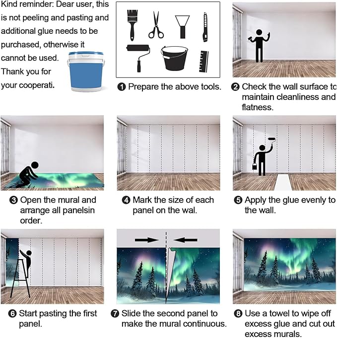 Aurora Borealis Mural Wallpaper, Starry Forest Murals, 3D Forest Landscape Murals Wallpaper for Living Room Bedroom Home Decor Mural - 78.7" W x 39.13" H (Not Peel Stick)