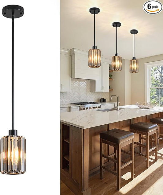 Modern Mini Crystal Pendant Lights Chandeliers Adjustable Sloped LED Hanging Ceiling Fixture Glass small Crystals for Kitchen Island Bathroom Living Room, Dining Room, Hallway, Bar 1PC (Black)