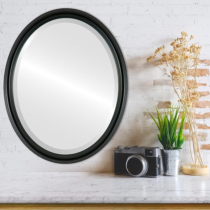 OVALCREST Oval Beveled Wall Mirror for Home Decor - Saratoga Style - Gloss Black - 20x26 Outside Dimensions
