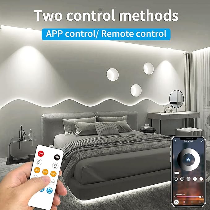 32.8ft COB LED Strip Lights 6000K White Dimmable DC 24V Flexible LED Tape Light for Bedroom, with Remote and app Control LED Light Strip,for DIY Home Decoration（White