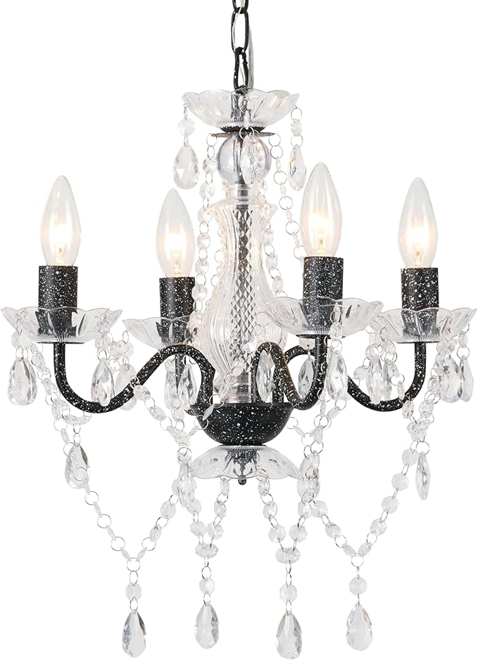 LaLuLa White and Black Chandelier Small Acrylic Crystals Chandeliers Modern 4 Light Pendat Lighting for Kitchen and Dining Room