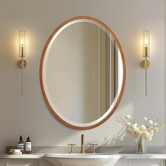 OVALCREST - Oval Wooden Beveled Wall Mirror for Home Decor, Bathroom, Vanity, Bedroom, Living Room, Hallway - London Style (Sunset Gold) 17.1 x 13.1