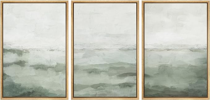 MUDECOR Framed Canvas Print Wall Art Sage Green Abstract Prints Minimalist Modern Wall Art Decor for Bedroom - 16"x24"x3 Natural