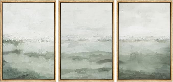 MUDECOR Framed Canvas Print Wall Art Sage Green Abstract Prints Minimalist Modern Wall Art Decor for Bedroom - 24"x36"x3 Natural