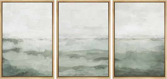 MUDECOR Framed Canvas Print Wall Art Sage Green Abstract Prints Minimalist Modern Wall Art Decor for Bedroom - 24"x36"x3 Natural