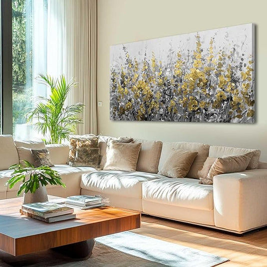 MLART99 Summer Flower Wall Art 24"x48" Prints Floral Canvas Art Gold Foil Nature Art Botanical Wall Decor Decoration Kitchen Pictures for Living Room Bedroom Kitchen