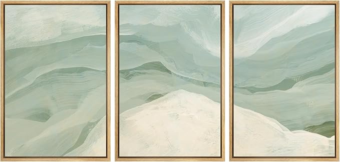 MUDECOR Framed Wall Art Print Set Pastel Waves Blue and White Tones Illustrations Modern Art Boho Decorative Colorful Chic for Living Room, Bedroom, Office - 16"x24"x3 Natural
