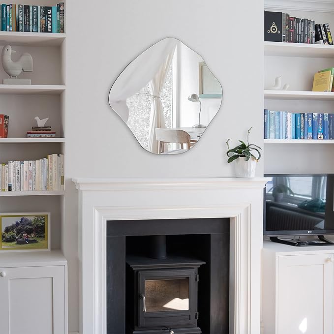 BOMINICA Irregular Wall Mirror Asymmetrical Mirror Frameless for Bathroom Living Room Entryway Bedroom, 20" x 20"