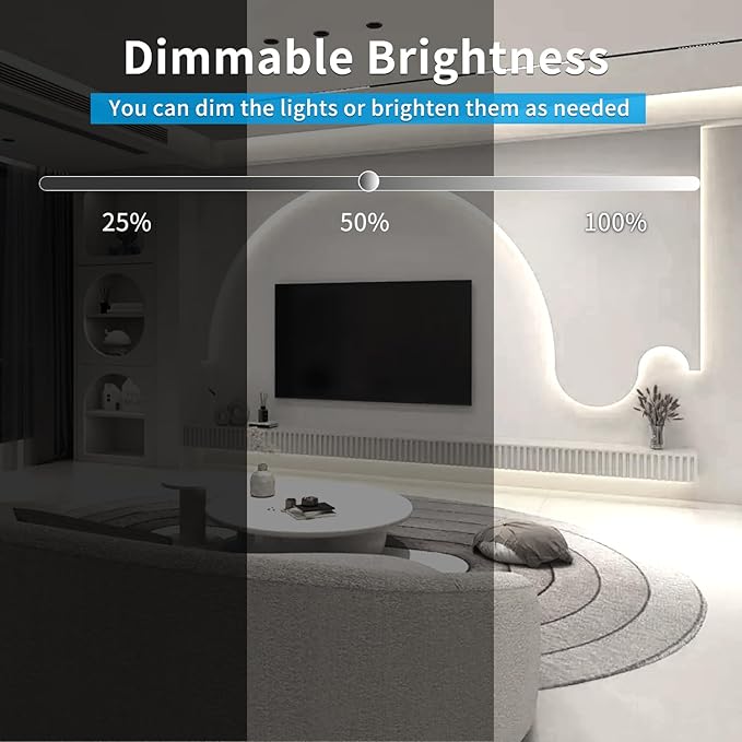 32.8ft COB LED Strip Light White Dimmable DC 24V 6000K Flexible LED Tape Light for Bedroom, with Remote and app Control LED Tape Lights,for DIY Home Decoration（White