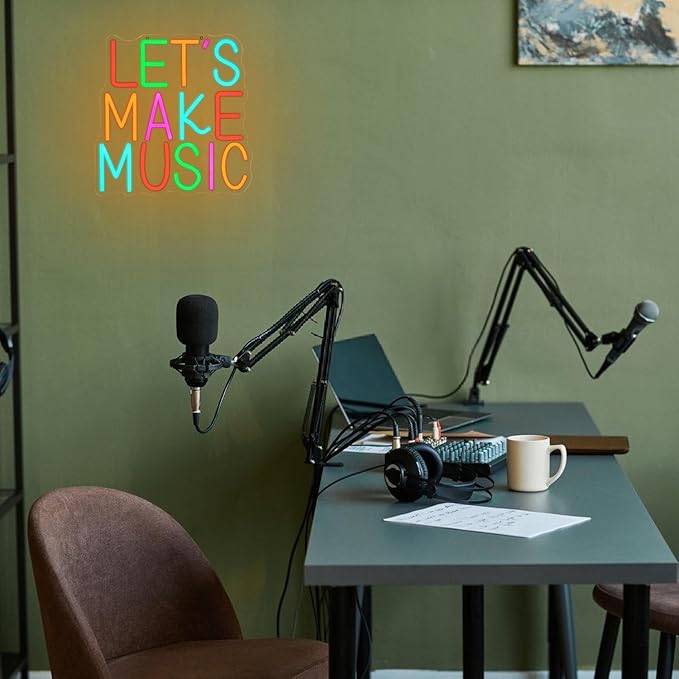 Let's Make Music Neon Sign Music Neon Light for Wall Decor Colorful Letter Led Neon Signs Classoom Led Neon Lights for Recording Studio Decoration