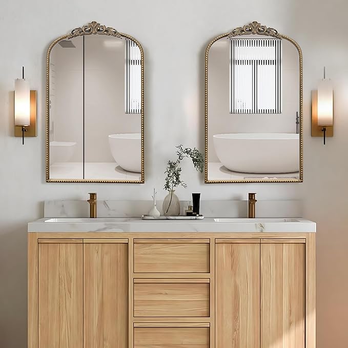 Micasso Vintage Wall Gold Mirror: 31"x 19" French Baroque Antique Mirror - Traditional Ornate Decorative Arched Mirrors for Wall/Bathroom/Entryway/Fireplace/Hallway - Home Decor for Living Room