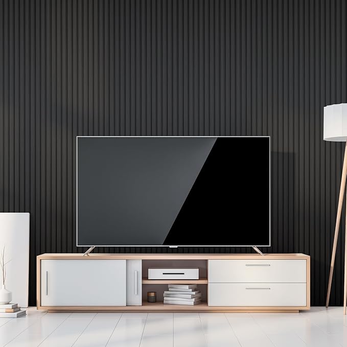 Art3dwallpanels Wood Slat Wall Paneling, 104'' x 6.7'' WPC Soundproof 3D Wall Panels for Interior Wall Decor, 8 Pack Fluted Textured Panel Wall Slats,Black