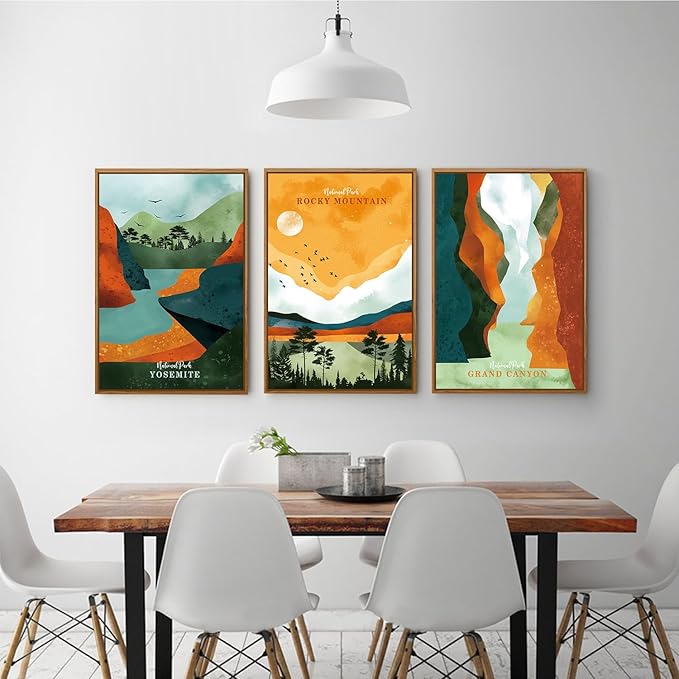 CHDITB National Park Framed Canvas Wall Art Set, Grand Canyon Yosemite Rocky Mountain Wall Decor, Forest Lake Wall Painting, Nature Landscape Art Prints for Living Room, Bedroom, Office - 16"x24"x3