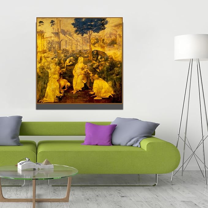 Adoration Of The Magi By Leonardo Da Vinci Canvas Wall Art - Renaissance Print - World Famous Paintings Collection - Cool Home Decor for Kitchen Bedroom Living Room - Unframed