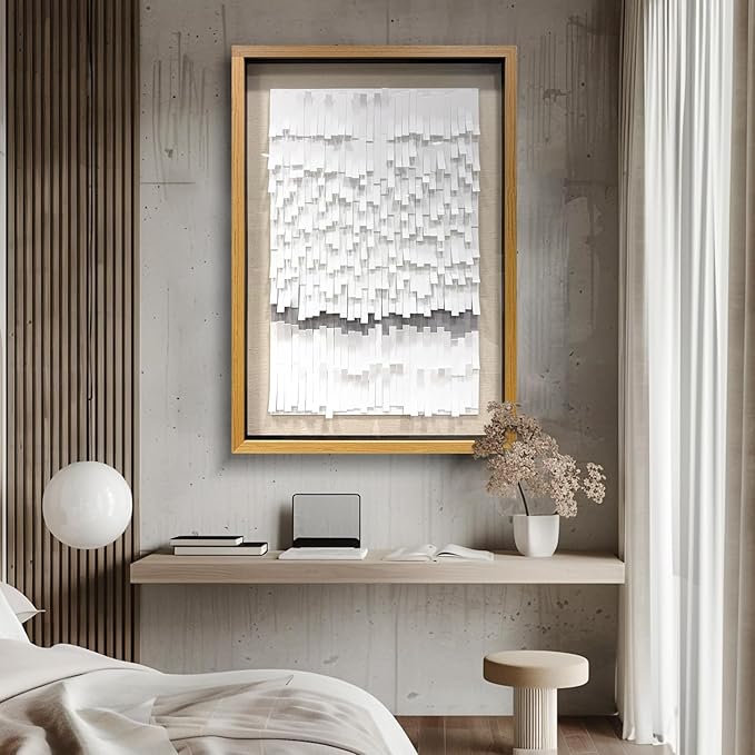 BrightA White 3D Wave Wall Sculpture - Heat-Formed Acrylic Strips Art with Dynamic Shadow Play, Solid Wood Frame Contemporary Artwork for Modern Interiors 27.5"x 39.4"