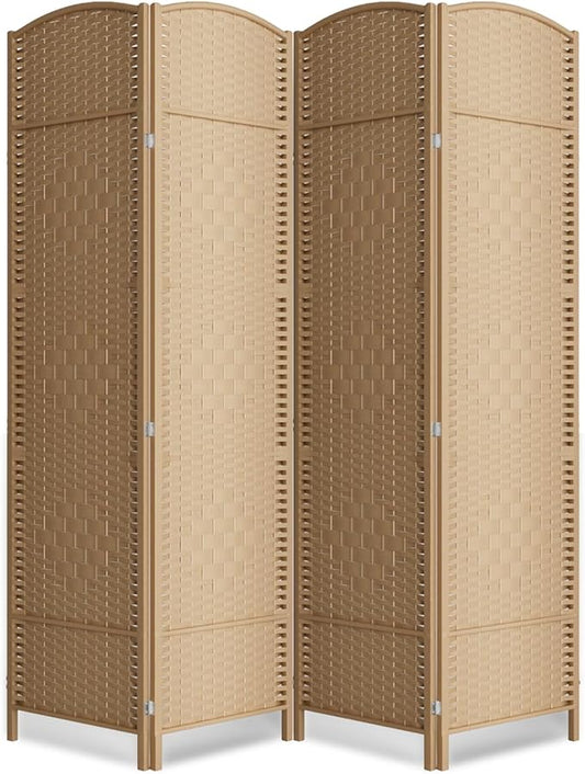 6 ft. Tall Room Divider and Folding Privacy Screen, Weave Fiber Foldable Panel Wall Divider with Diamond Pattern Weaved & 4 Panel Room Screen Divider Separator, Freestanding Room Divider