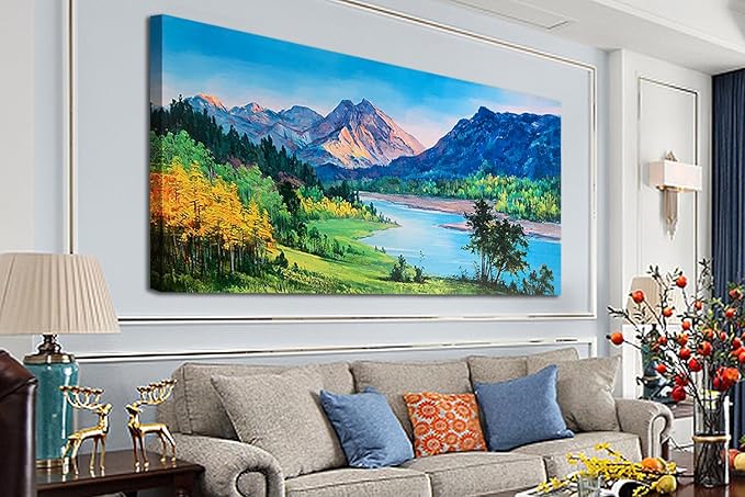 Ardemy Nature Mountain Canvas Wall Art for Living Room Large Ridge Painting Wall Decor, Landscape Picture Wall Decor Bedroom Panoramic Creek Scenery Artwork Art for Home Office, 48"x24"