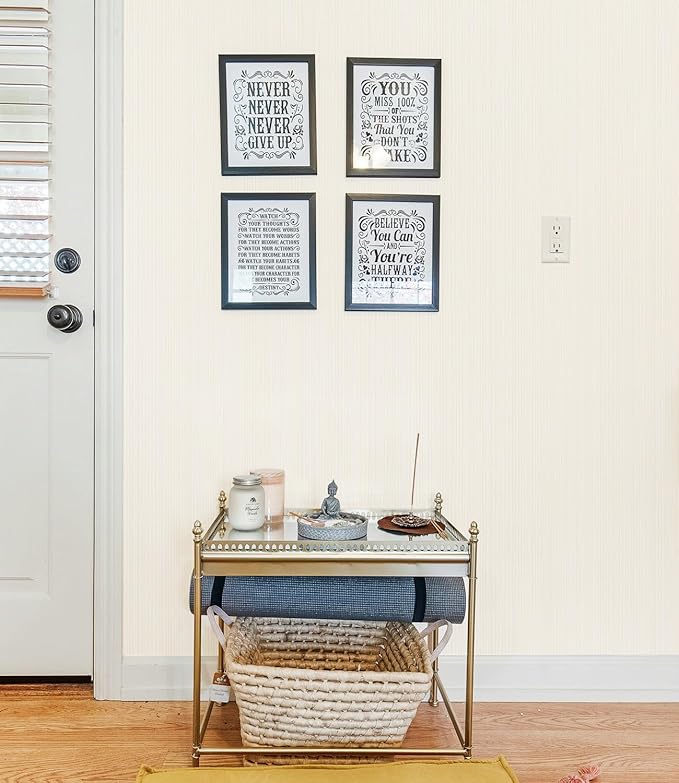 20.8" x 196.8" Grasscloth Peel and Stick Wallpaper, Whinte Neutral Textured Wallpaper for Bedroom Bathroom Office Self-Adhesive Thick Fabric Wall Paper