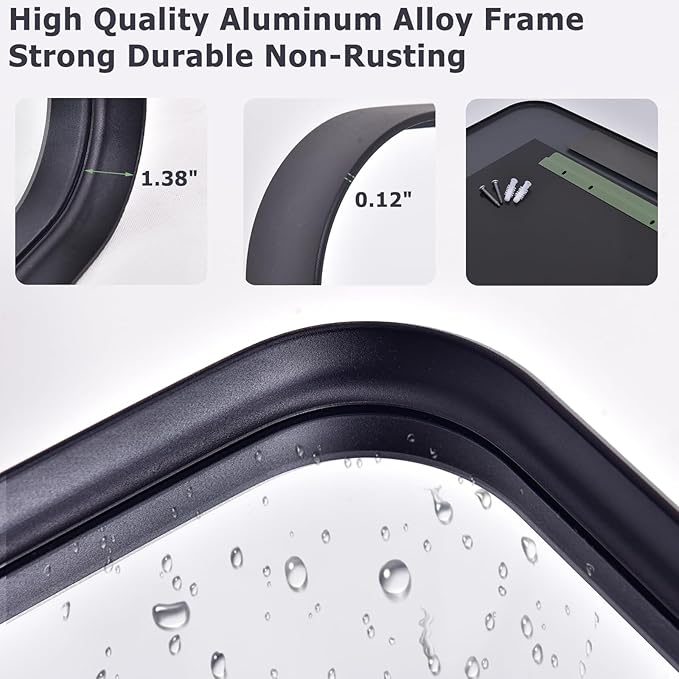 36x24 Inch Black Bathroom Mirror - Modern Black Rectangle Mirror for Wall with Rounded Corners, Bathroom Mirrors for Vanity, Aluminum Alloy Framed Mirror Hangs Horizontally or Vertically