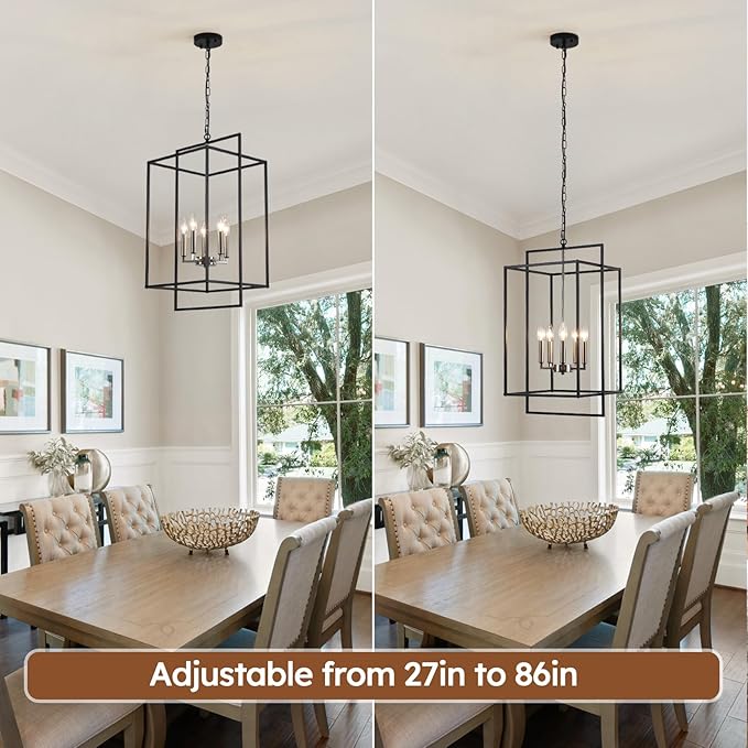 14" Black Chandelier, 5-Light Black Brushed Nickel Farmhouse Light Fixtures, Modern Rustic Hanging Lights, Industrial Kitchen Pendant Lighting Over Island for Dining Room Kitchen Foyer Hallway