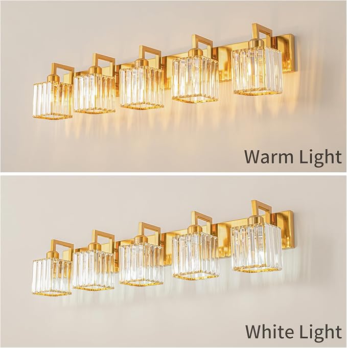 Modern Bathroom Vanity Light 5-Lights Chrome Crystal Wall Lamp Bathroom Modern Crystal Vanity Lighting