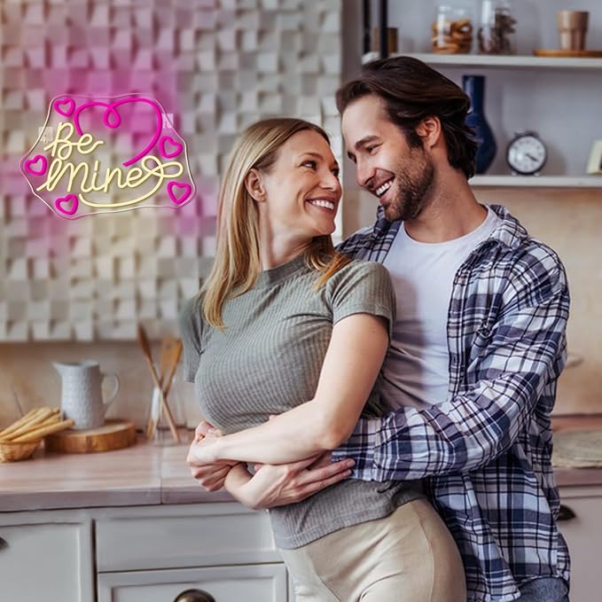 Looklight Be Mine Neon Sign Warm and Pink Hearts Led Neon Light for Wall Decor Colorful Neon Light Up Signs for Coffee Shop Bar Wedding,Engagement,Birthday Party,Girl Bedroom Gifts