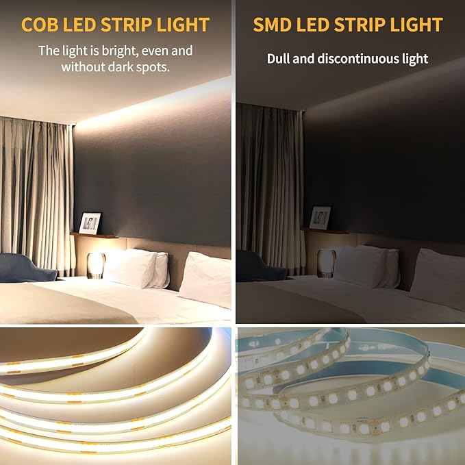 100FT COB LED Strip Lights Warm White Dimmable DC 24V 3000K Flexible LED Tape Light for Bedroom, with Remote and app Control LED Tape Lights,for DIY Home Decoration