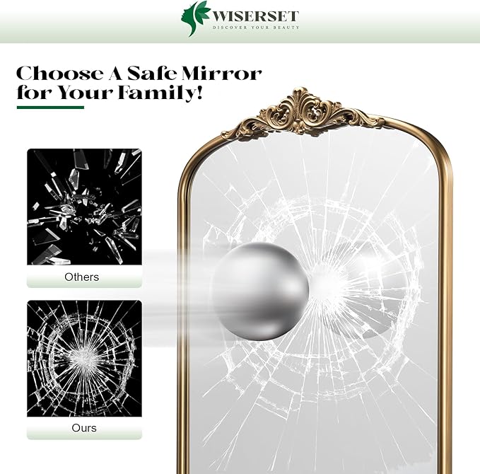 Arched Antique Gold Mirror, 36"x30" Gold Traditional Vintage Ornate Mirror, Wide Brass Vanity Mirrors for Over Sink/Bathroom/Fireplace/Entryway