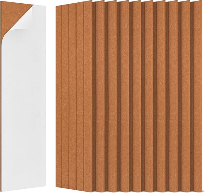 BUBOS 12 Pack Large Acoustic Panels,47.2x11.8Inch SoundProof Panels for Walls,Self Adhesive Acoustic Wall Panels,Decorative Sound Panels for Home Studio Office (Brown 01)