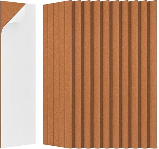 BUBOS 12 Pack Large Acoustic Panels,47.2x11.8Inch SoundProof Panels for Walls,Self Adhesive Acoustic Wall Panels,Decorative Sound Panels for Home Studio Office (Brown 01)