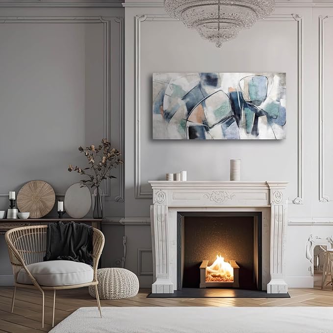 Line Art Canvas Decor Blue and Grey Living Room Decorations Black and White Abstract Wall Art for Bedroom 20"x 40" Pop Photo Posters for Walls