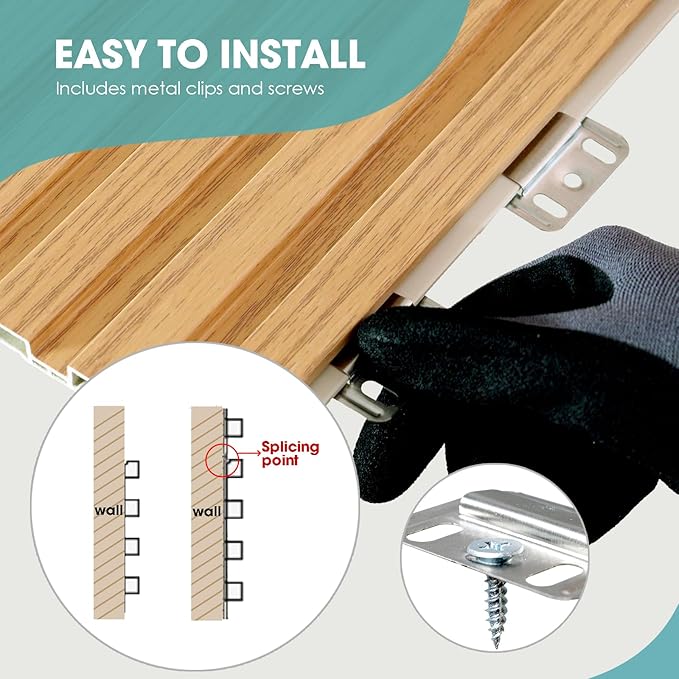 OUZUGIE WPC Acoustic Slat Wall Paneling, 8-Pack 114 x 6 Inches 3D Wall Panels for Interior Wall Decor,Living Room,TV Background,Study Room,Office Spaces,Bedroom,Low Grille (Oak)