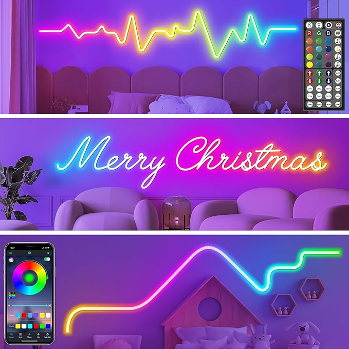 200Ft Neon Rope Lights,Flexible Led Rope Lights Control with App/Remote,Multiple Modes Rope Lights,IP65 Outdoor RGB Led Neon Lights Waterproof,Music Sync Gaming Led Neon Light Strip for Bedroom Decor