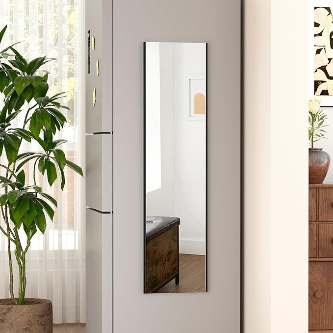 47"x12" Magnetic Mirror Lightweight Full-Length Mirror | Strong Adhesion, Easy Installation | Suitable for Refrigerators, Glass Walls, Wooden Doors, and More | 8.2kg Ultra-Strong Support | Black