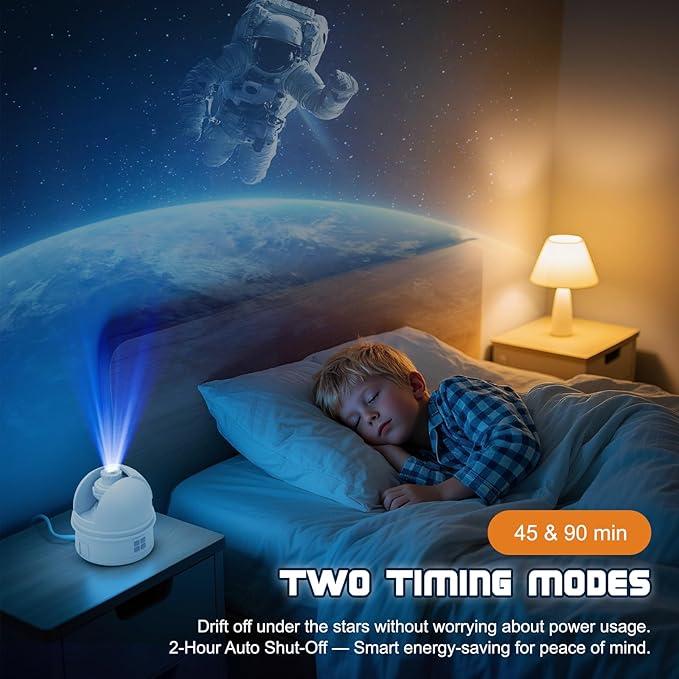 Observatory-Inspired Star Projector for Kids & Adults – HD Focus Adjustable Galaxy Lamp with 12 Discs, Voice Astronomy Education, Auto Shut-Off, White Noise, Rotating & Brightness Control