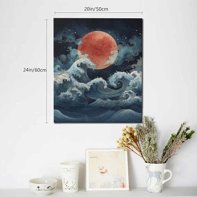 Japanese Wall Art The Great Wave Pictures Wall Decor Japanese Chinese China Sea Waves Canvas Prints Painting Asian Oriental Aesthetic Landscape Artwork Decorations for Bathroom Living Room Bedroom Kitchen Dining Room 20”X24”